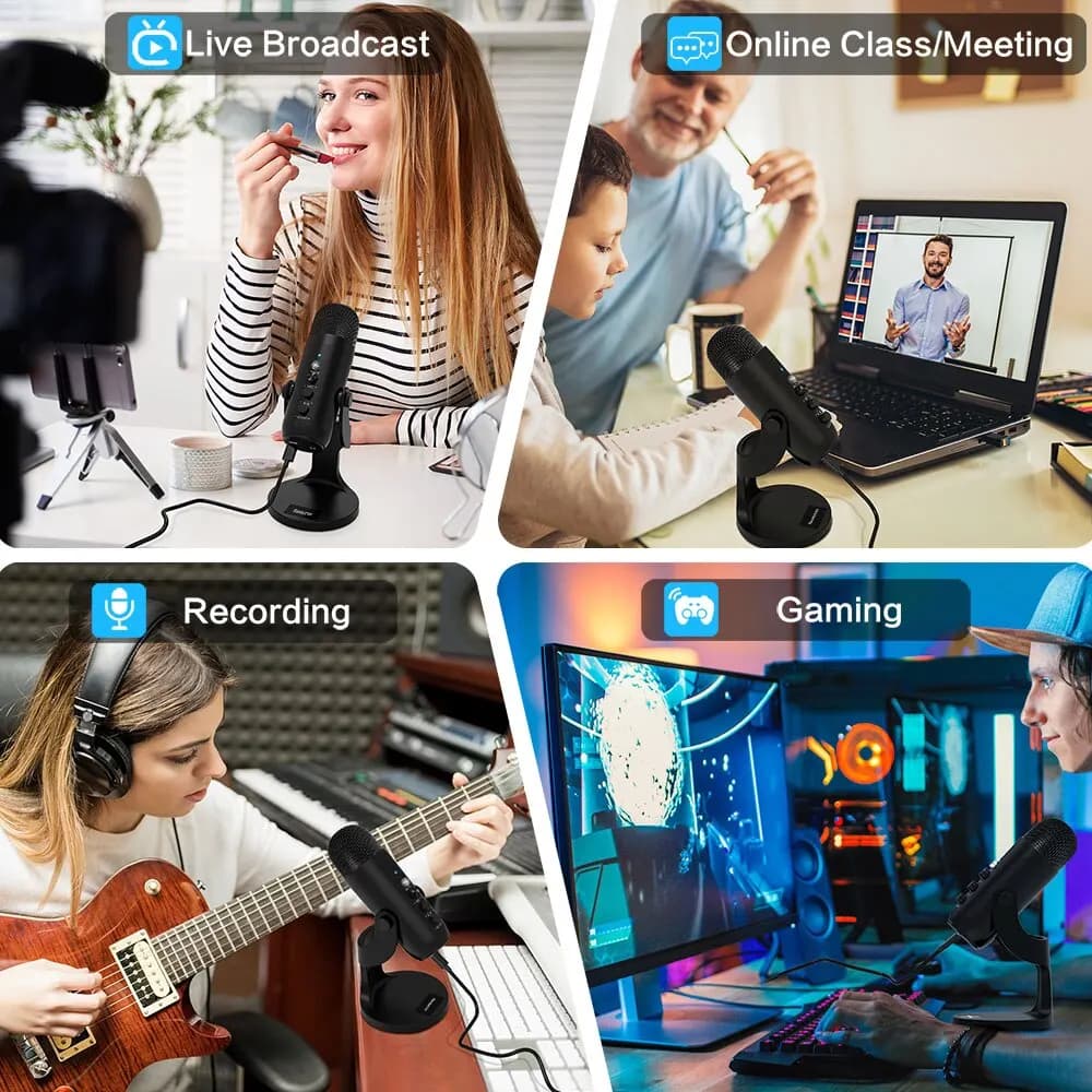 ميكروفون USB من Haomuren لأجهزة الكمبيوتر الشخصي وMac، لتسجيل ألعاب البث، ميكروفون مكثف مع مخرج سماعة رأس ومحول هاتف - 5
