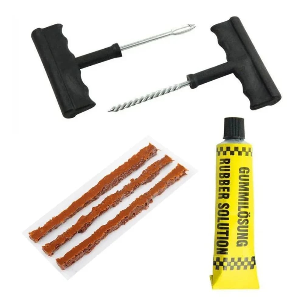 Car Tire Repair Tool Set with Glue and Rubber Stripes Tools for Car and Motorcycle Tubeless Tyre Puncture - Quick Repairing Kit - 3