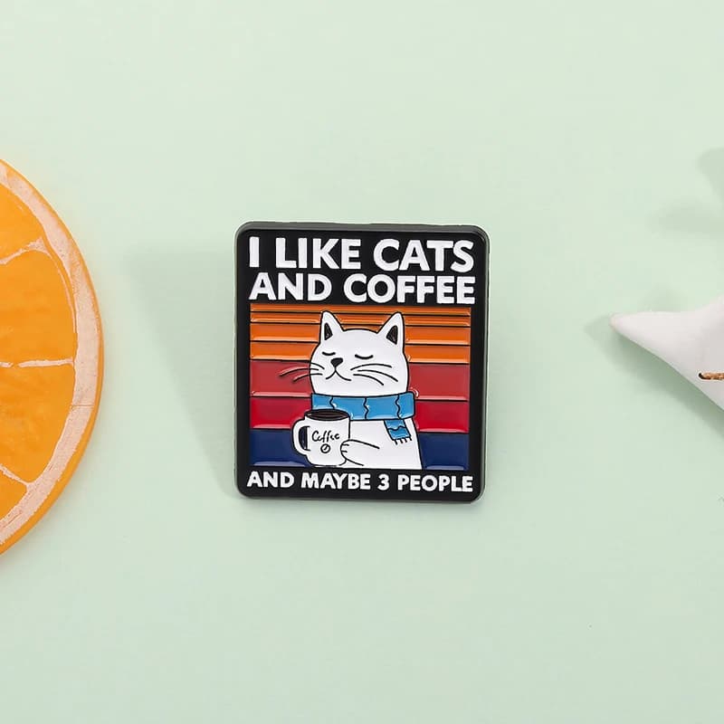 أحب القطط والقهوة وربما 3 أشخاص دبابيس مينا كرتون قطة تشرب القهوة بروشات سبيكة شارة طية الصدر مجوهرات هدايا مضحكة - 4