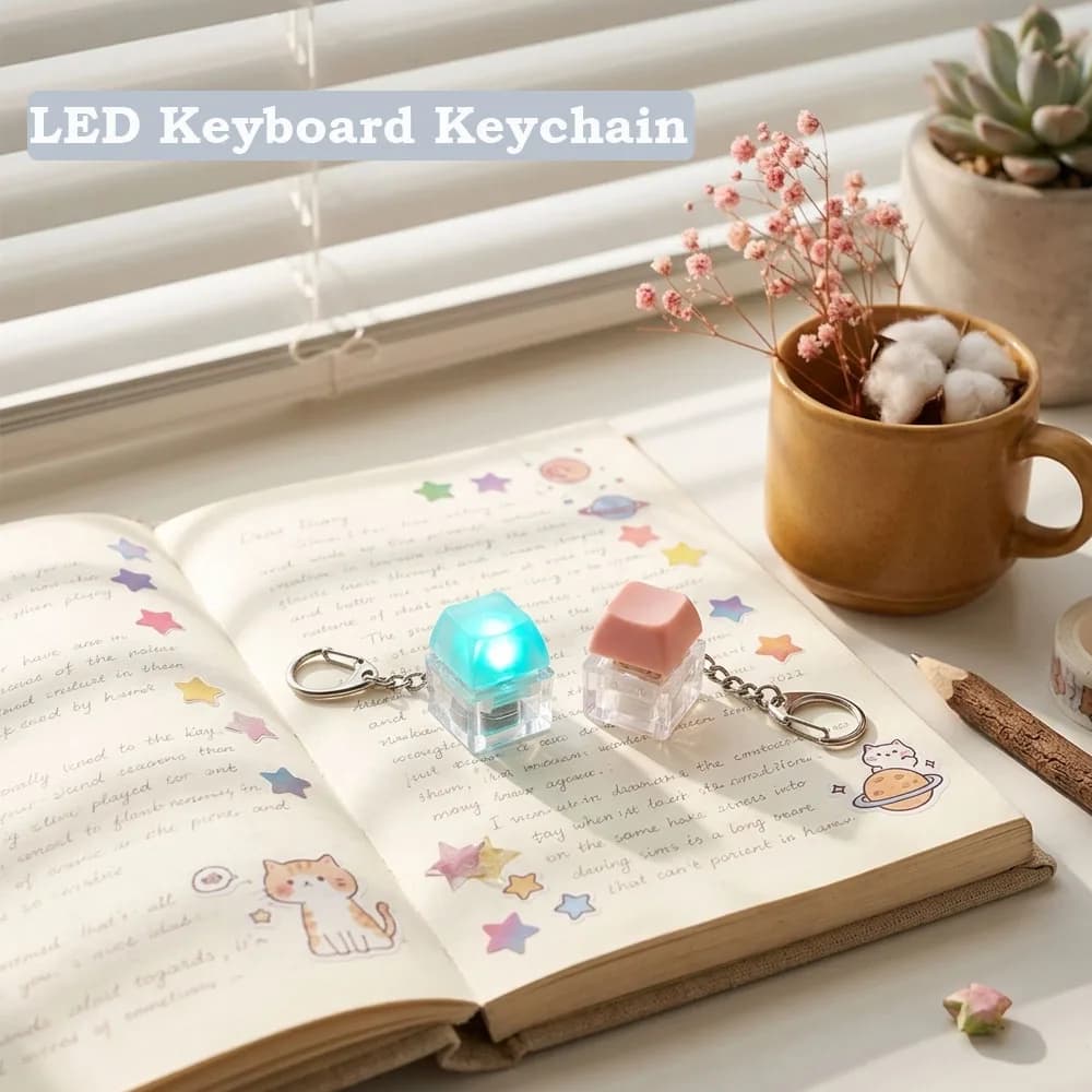 LED Keyboard Keychain Mechanical Button Fidget Key Switch Caps Finger Toys Relief Stress Small Gifts Car Key Ring For Adults