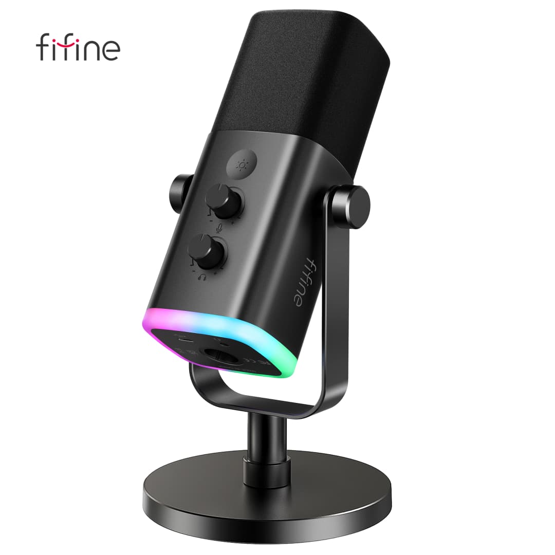 ميكروفون ديناميكي FIFINE USB/XLR، زر كتم صوت باللمس، مقبس سماعة رأس، تحكم إدخال/إخراج، لخلاط PC، PS5/4، ميكروفون ألعاب Ampligame AM8