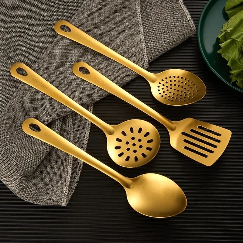 6pcs Korean-style Hot Pot Cutlery Set Stainless Steel Dinnerware Set Home Creative Korean Cutlery Golden spoons Kitchenware Set - 6