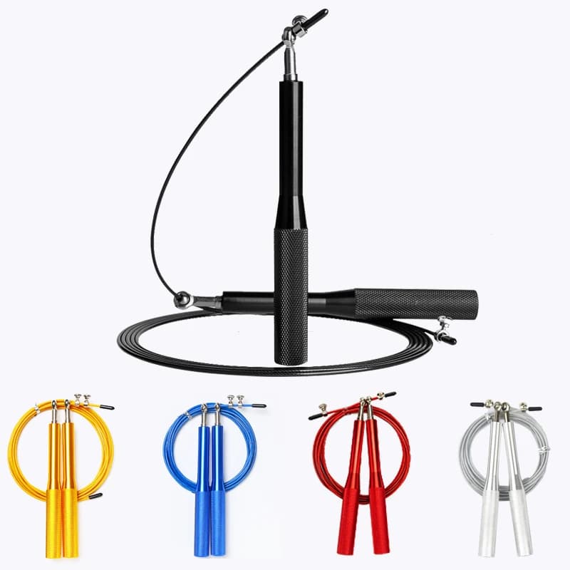 حبل قفز عالي السرعة بمقبض ألومنيوم وسلك أسود قابل للتعديل، مع حقيبة متينة