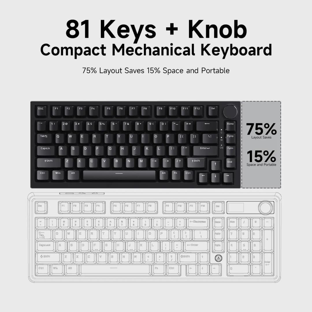 AK820 Red-Switch Mechanical Gaming Keyboard, 75% Layout, Hot-Swappable Switches, Featuring a USB-C Port, White Backlighting, Fiv - 5