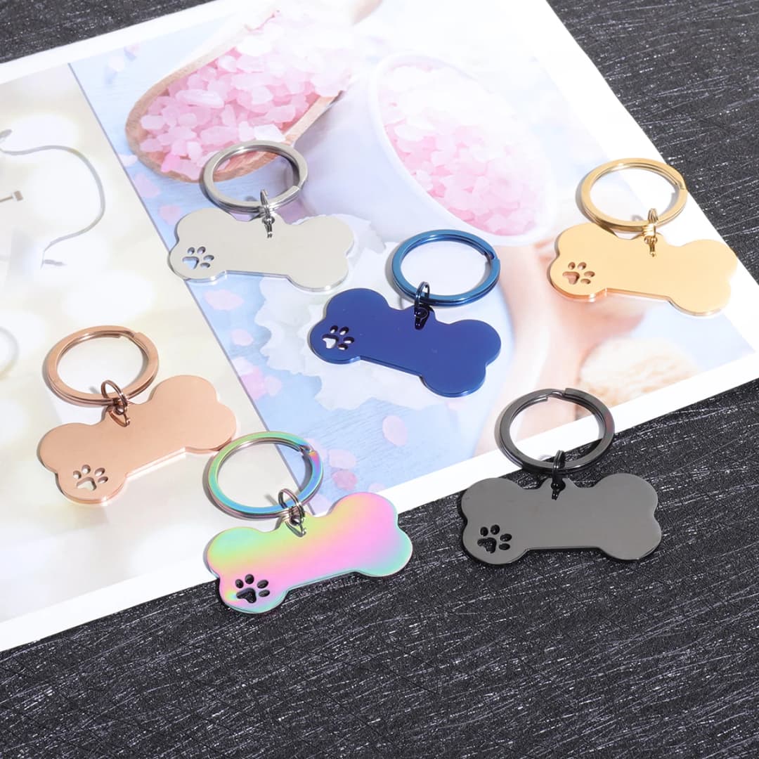 بطاقات تعريف مخصصة للكلاب والقطط مع نقش بالليزر للاسم والعنوان والرقم، قلادة على شكل عظمة - 4