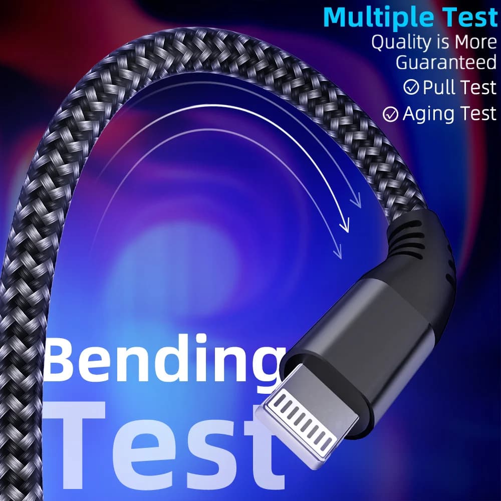 كابل LAIHONEN USB C إلى لايتنينج نيلون مضفر شحن سريع مزامنة البيانات 1/3 حزمة لهواتف آيفون 14 13 12 11 برو XR XS - 4