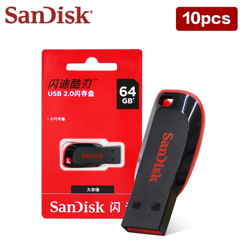 10PCS SanDisk USB 2.0 Pen Drive Original Cruzer Blade CZ50 Pendrive 16GB 32GB 64GB 128GB USB Flash Drive Memory U Disk for PC - 2