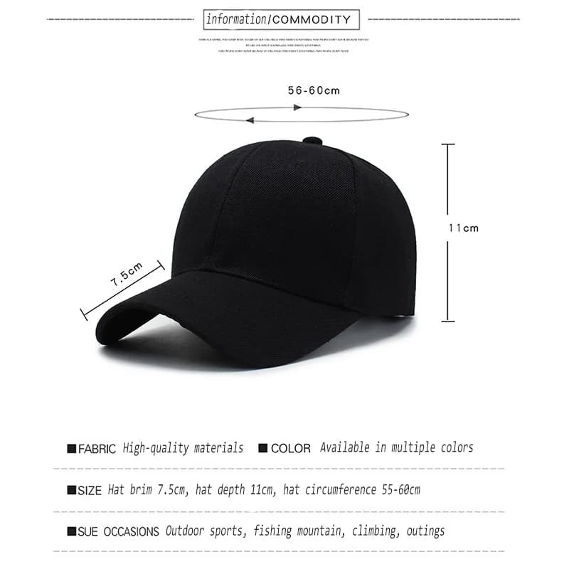 Black Cap Solid Color Baseball Cap Snapback Caps Casquette Hats Fitted Casual Gorras Hip Hop Dad Hats Men Women Unisex - 6