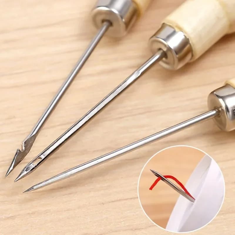 3pcs Wooden Leather Sewing Awl Tool for Handmade Stitch Leather Shoe Repair Sewing Needle DIY Craft Stitching Punching