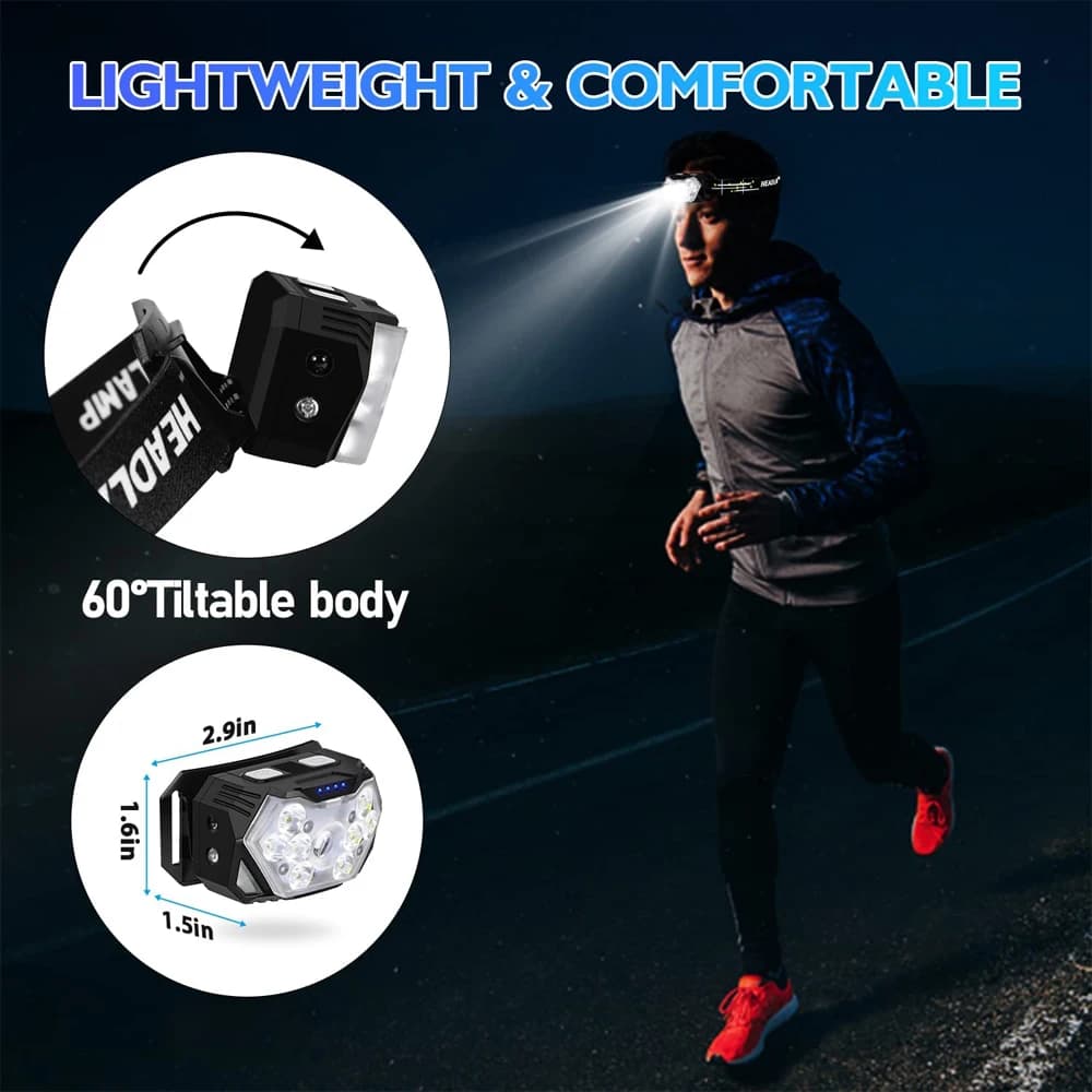 9 Led Strong Light Headlamp USB Rechageable Motion Sensor Headlight Portable Fishing Camping Outdoor Head Lamp Work Flashlight - 5