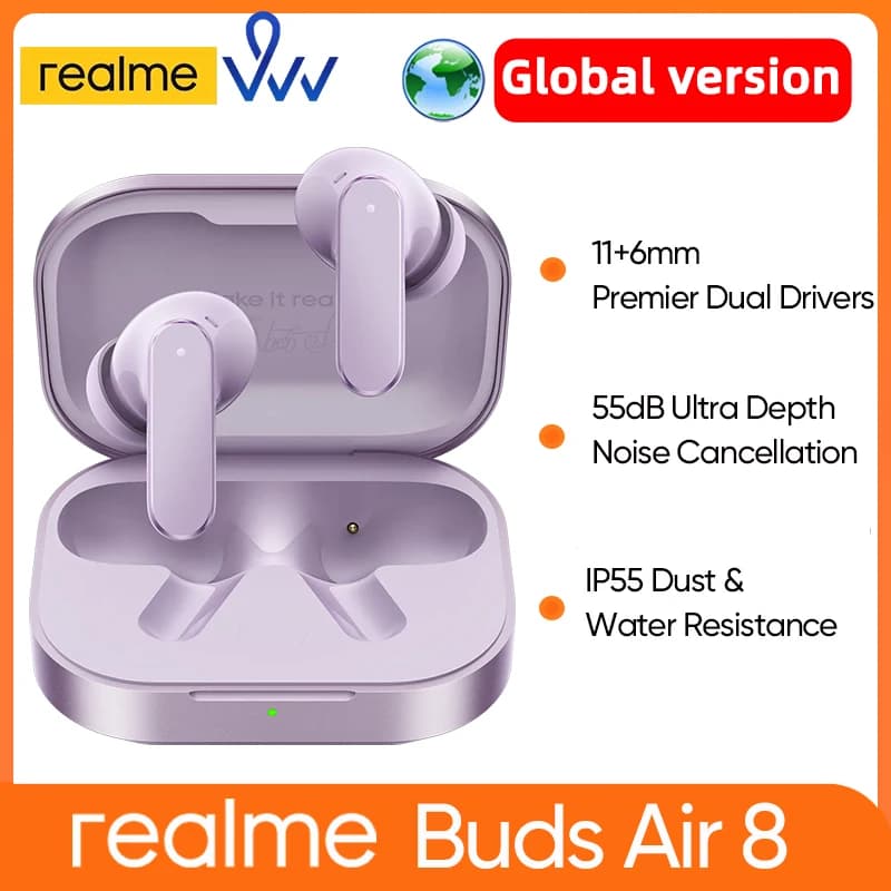 الإصدار العالمي ريالمي بدز اير 8 إلغاء الضوضاء النشط سماعة أذن لاسلكية حقيقية ساعات بطارية بلوتوث 5.4 سماعات TWS