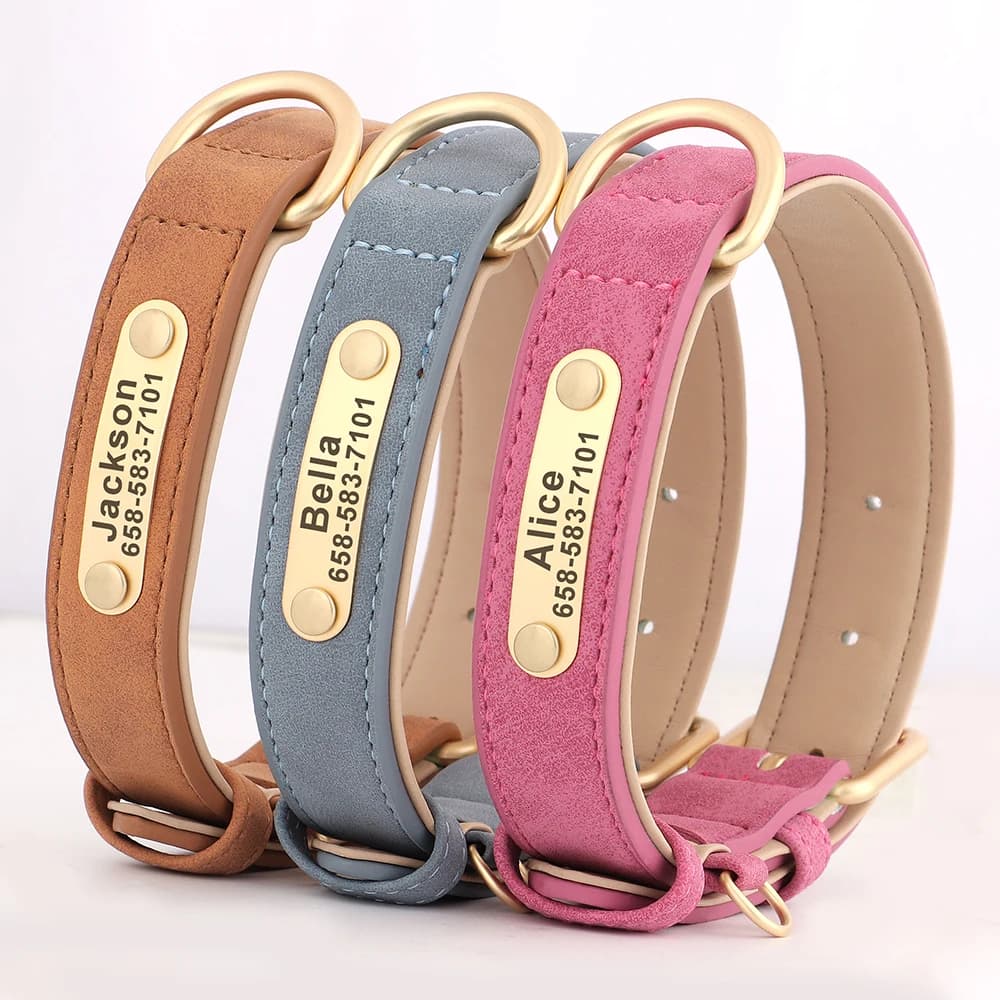 Personalized Dog Collar Custom Engraved PU Leather Dog Collars Free Engraving ID Tag Nameplate For Small Medium Large Dogs - 4