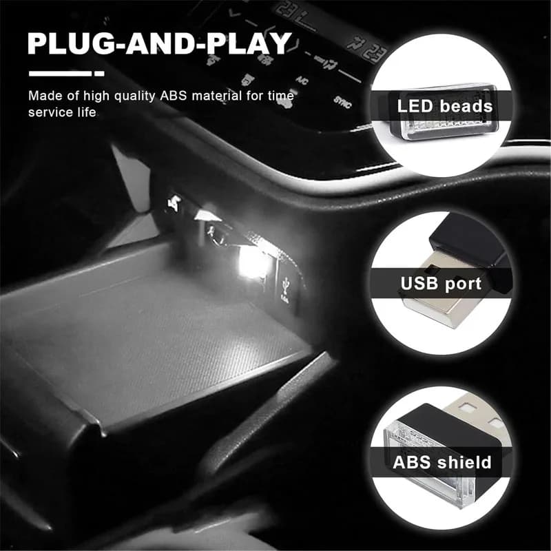 1/2/4PCS Mini USB LED Car Light Auto Interior Styling Atmosphere Decorative Lamps Emergency Lighting Portable Ambient Lights - 5