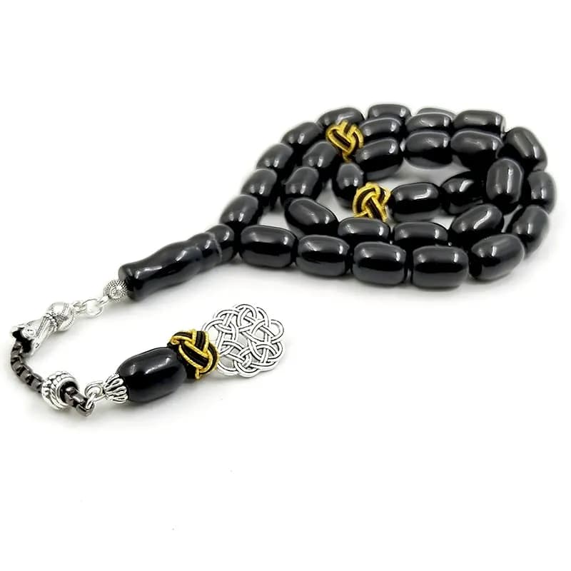 Tasbih natural black agate stone Barrel shape bracelet Handmade Trabizon misbaha Muslim ADHA gift turkish design prayer beads - 4