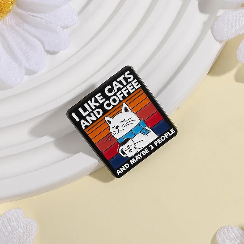 أحب القطط والقهوة وربما 3 أشخاص دبابيس مينا كرتون قطة تشرب القهوة بروشات سبيكة شارة طية الصدر مجوهرات هدايا مضحكة - 2