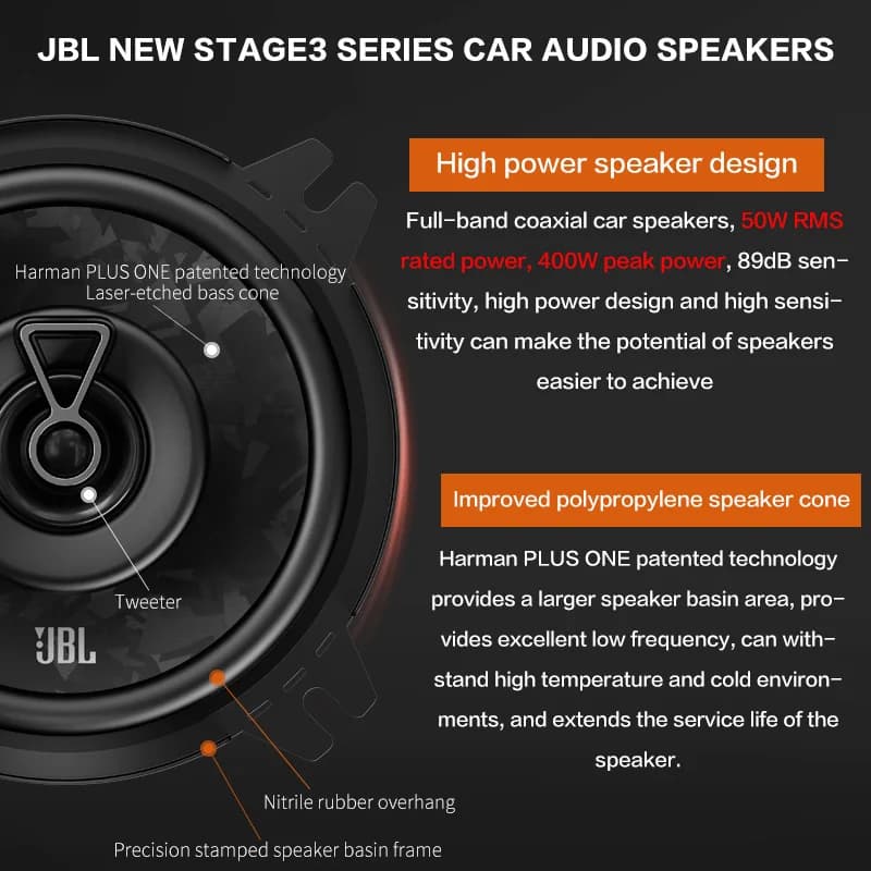 JBL car audio speaker 4-inch coaxial speakers 2-channel stereo speakers car subwoofer full-frequency tweeter and midrange - 2