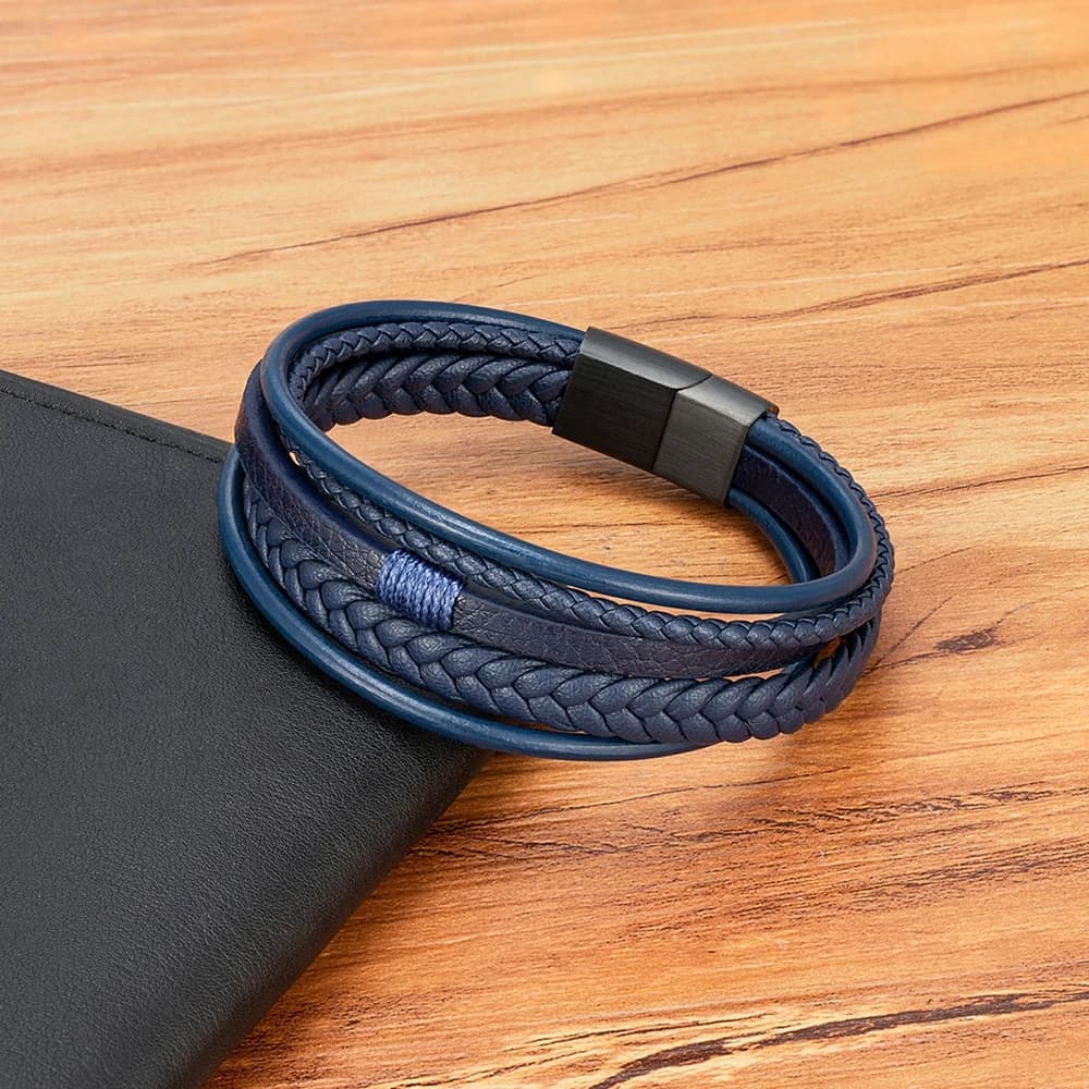 XQNI Luxury Fashion Hand-Woven Leather Bracelet Multilayer Men's Bangles Stainless Steel Magnetic Buckle Party Jewelry Gift - 5