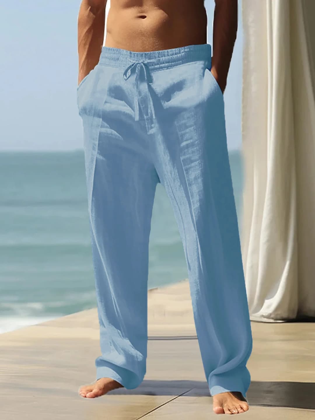 Men's Casual Breathable Pants Summer Solid Color Elastic Waist Trousers Loose Fitness Lightweight Wide Leg Pants Streetwear - 5