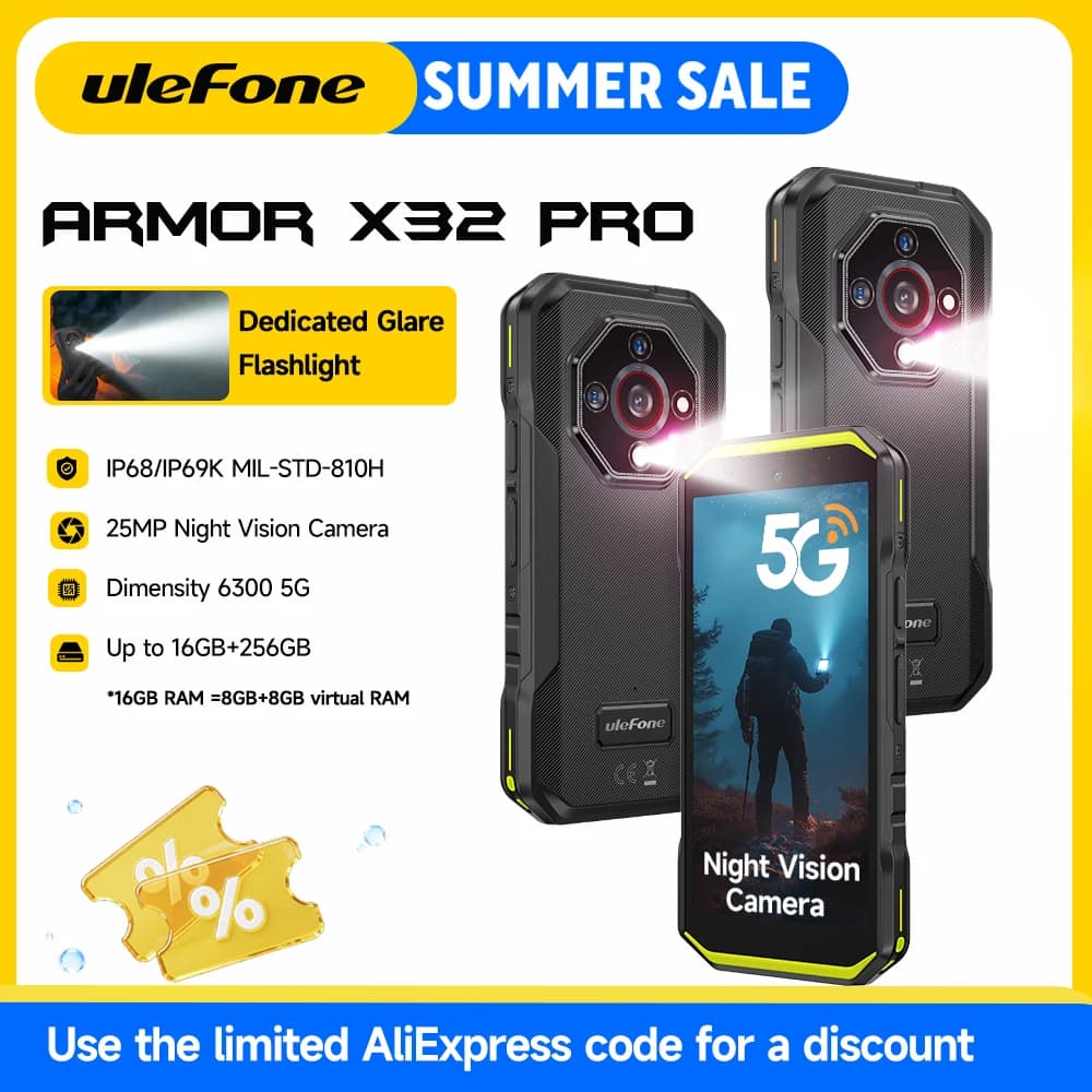 أرمور X32 برو 5G - هاتف متين مقاوم للماء، أندرويد، ذاكرة عشوائية 16 جيجابايت، تخزين 256 جيجابايت، شاشة 5.65 بوصة، معالج دايمنسي 6300، NFC