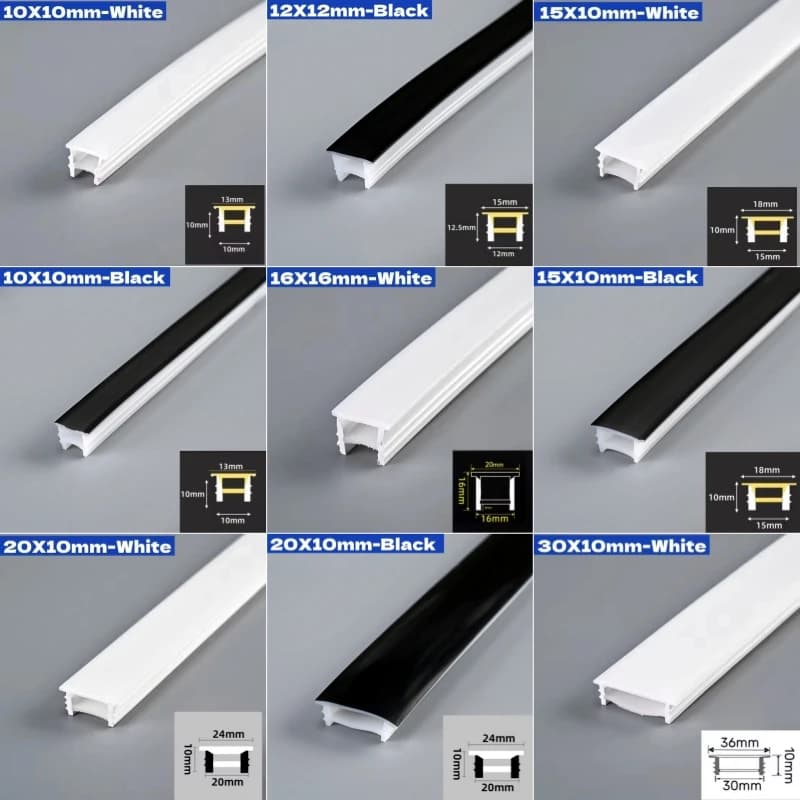 Black Flexible LED Neon Rope Lamp Silicone Tube Diffuser Recessed Channel For WS2811 WS2812B Waterproof Ribbon Neon Strip Lights - 4
