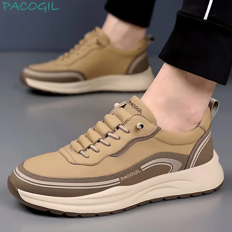 أحذية رياضية رجالية ربيع وصيف 2025، انزلاق سهل، نعل سميك، قابلة للتنفس، نعل ناعم، مقدمة دائرية، جلد - 4