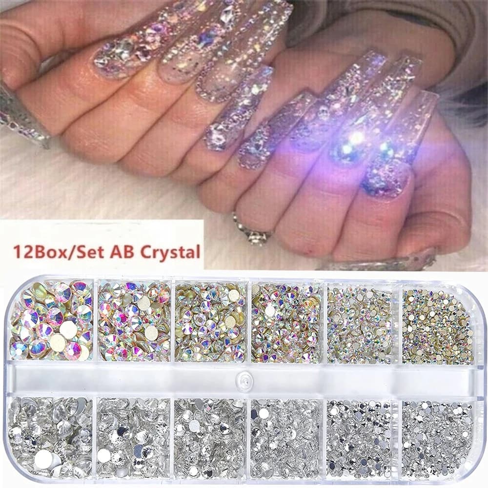 Nail Art Rhinestones Kit 2400pcs Nail Gems Ab Flatback Rhinestones Gems Stones with Storage Organizer for Design Bright Holiday - 6