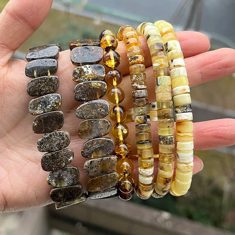 أساور كهرمان أصلية للجنسين خرز غير منتظم أصلي جديد أسود طبيعي أخضر طبي شفاء مجوهرات مصنع هدية فريدة من نوعها - 5