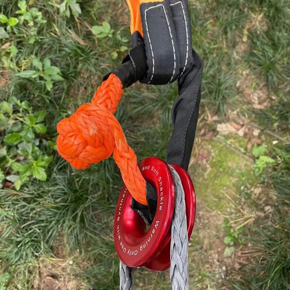 حبل رافعة صناعي لين + مجموعة خواتم استرداد قيود متينة مع غطاء واقي لشاحنة UTV ATV استرداد مركبة - 6