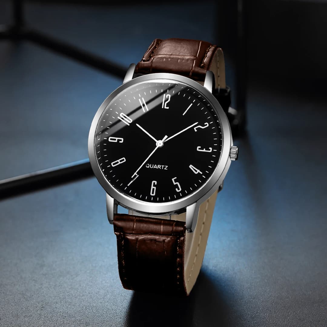 ساعة كوارتز عربية غير رسمية بسوار جلدي، مجموعة أساور عتيقة للرجال - 5