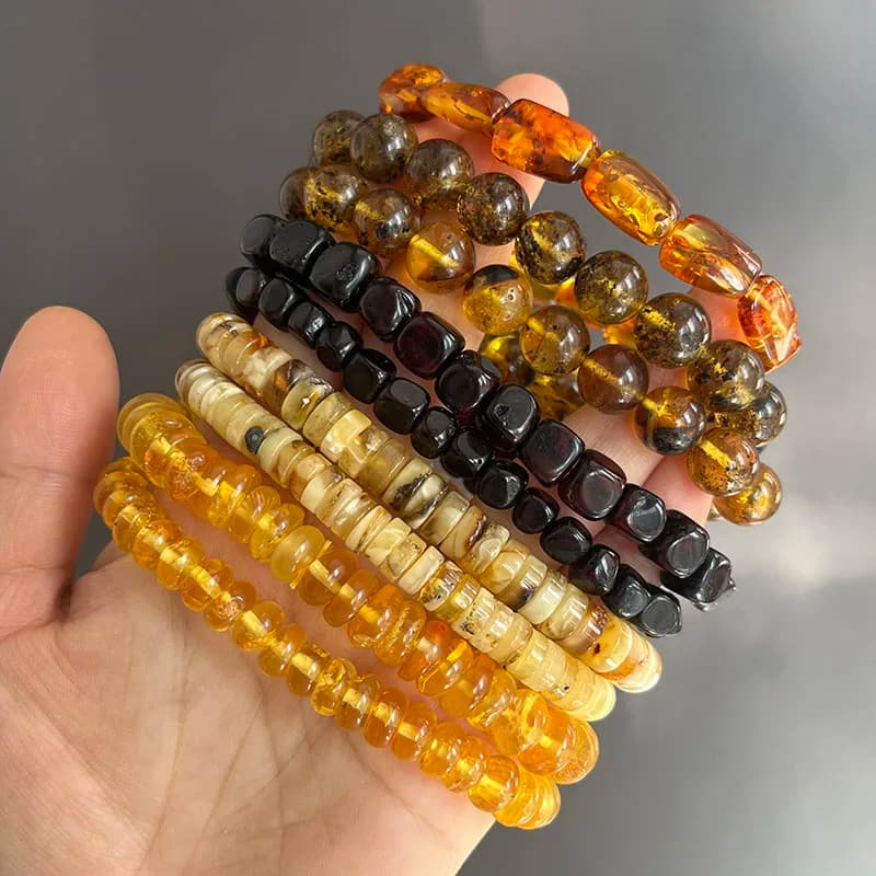أساور كهرمان أصلية للجنسين خرز غير منتظم أصلي جديد أسود طبيعي أخضر طبي شفاء مجوهرات مصنع هدية فريدة من نوعها - 2