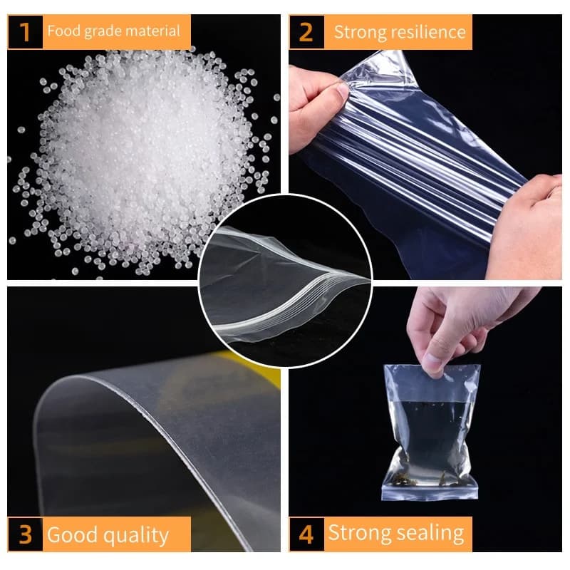200/100 قطعة أكياس تخزين شفافة بسحاب، أكياس تخزين الطعام والمجوهرات، أكياس بلاستيكية سميكة قابلة لإعادة الغلق، حزمة تنظيم المطبخ - 4