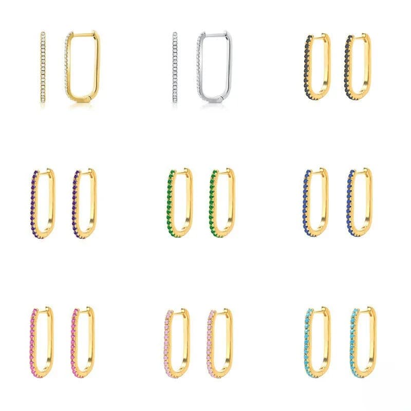 2PCS Stainless Steel Square Huggie Hoop Earrings for Women Simple Cubic Zirconia U-shape Earings Piercing Jewelry Pendientes - 4