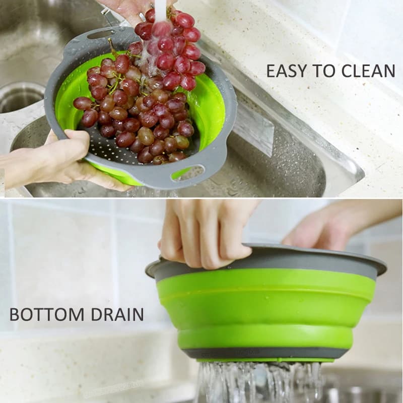 1/2pcs Silicone Round Folding Vegetable Fruits Washing Drain Basket Colander Strainer Collapsible Drainer Kitchen Tool - 2