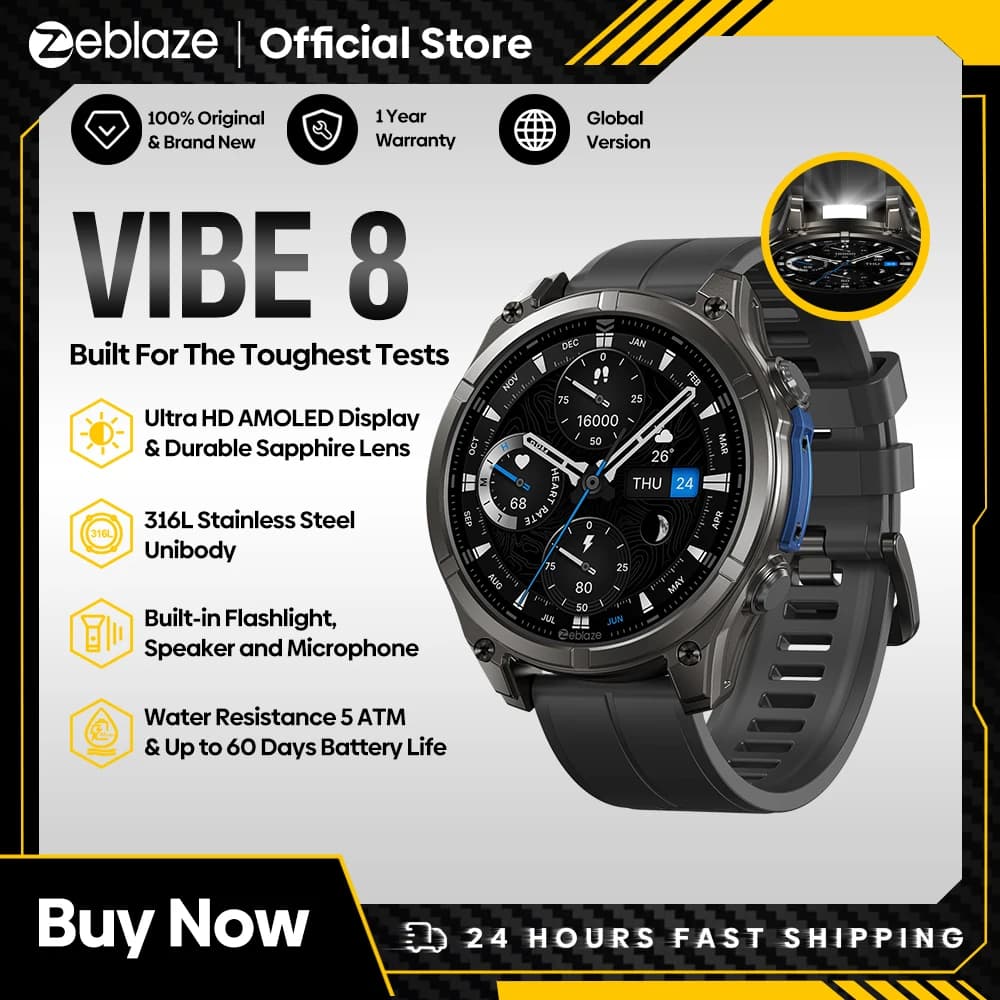 جديد 2025 زيبلاز فايب 8 ساعة ذكية بمكالمات صوتية شاشة AMOLED 1.43 بوصة معدل ضربات القلب ضغط الدم أوضاع رياضية متعددة ساعة ذكية