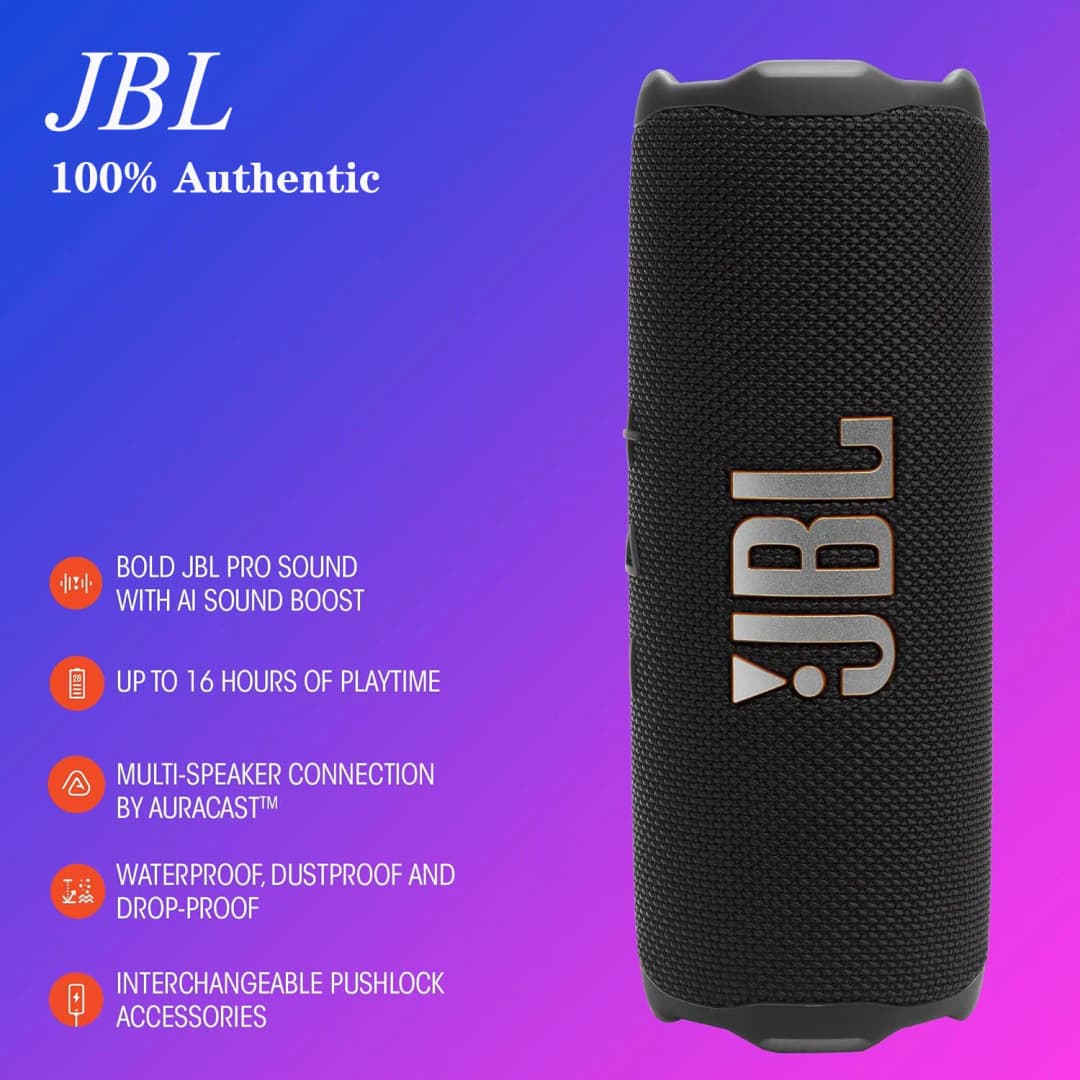 سماعة بلوتوث لاسلكية أصلية رسمية JBL FLIP 7 مع تقنية تعزيز الصوت الذكية ومنفذ USB-C للحفلات والعطلات والاستخدام الخارجي - 4