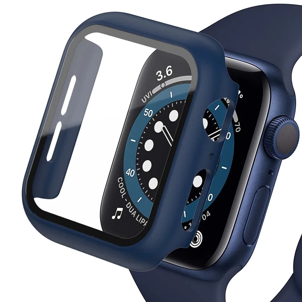 زجاج مقوى + غطاء لساعة Apple Watch 9 8 مقاس 41 ملم و45 ملم و42 ملم و38 ملم، حافظة واقي شاشة بإطار من البولي كربونات لسلسلة iWatch 7 6 5 4 se مقاس 44 ملم و40 ملم - 2