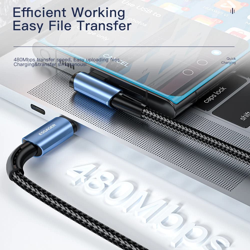 كابل Essager طويل 3m 100W USB Type C إلى USB C زاوية 90 درجة لآيباد ماك بوك برو شاومي سامسونج هواوي كابل Type-C سريع - 6