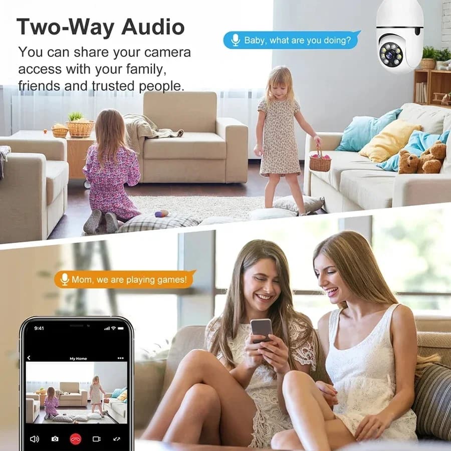 كاميرا مراقبة على شكل مصباح E27 رؤية ليلية ملونة تتبع تلقائي للبشر تكبير شاشة أمنية داخلية واي فاي كاميرا IP صغيرة - 3