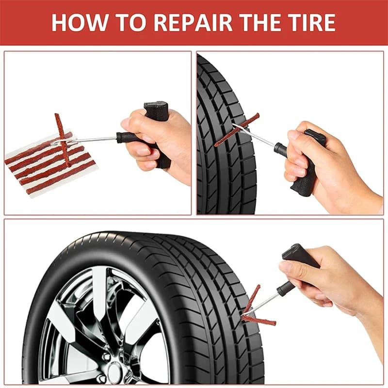 Car Tire Repair Tool Set with Glue and Rubber Stripes Tools for Car and Motorcycle Tubeless Tyre Puncture - Quick Repairing Kit - 6