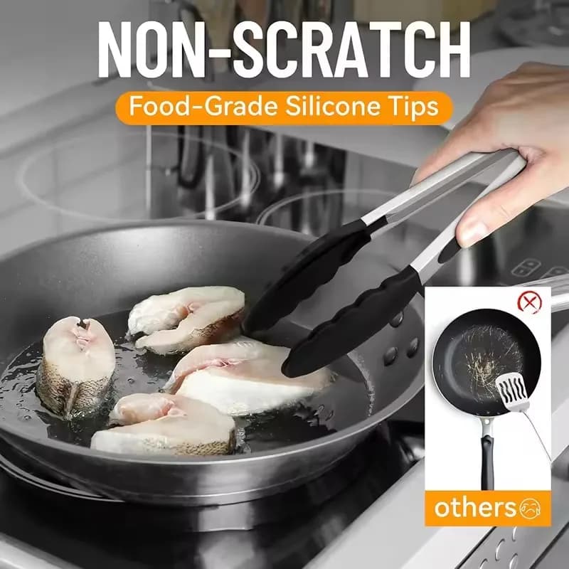7/9/12inch Silicone Non-slip BBQ Grilling Tongs Salad Bread Cooking Clip Clamp Serving Utensils Kitchen Stainless Steel Tong - 3