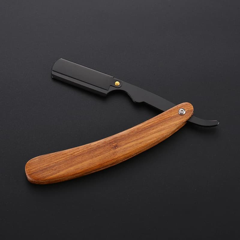 ماكينة حلاقة يدوية من الخشب بحافة مستقيمة من الفولاذ المقاوم للصدأ، شفرة حلاقة قابلة للطي للمحترفين - 3