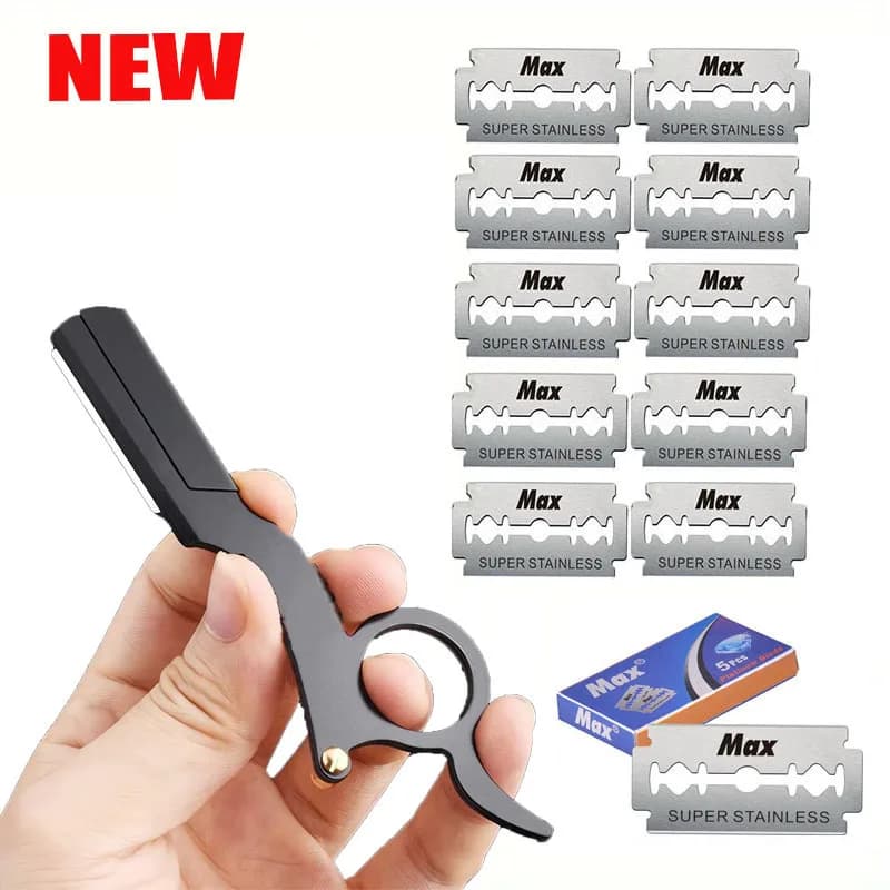 شفرة حلاقة يدوية للإبهام، شفرة حلاقة مستقيمة لقص الشعر واللحية والحاجبين، شفرات قابلة للاستبدال