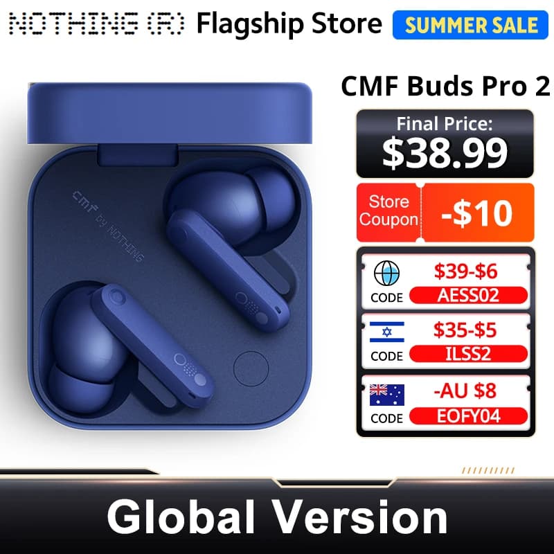 الإصدار العالمي Nothing CMF Buds Pro 2 سماعات بلوتوث 5.3 مع إلغاء ضوضاء نشط هجين 50 ديسيبل و6 ميكروفونات عالية الدقة IP55