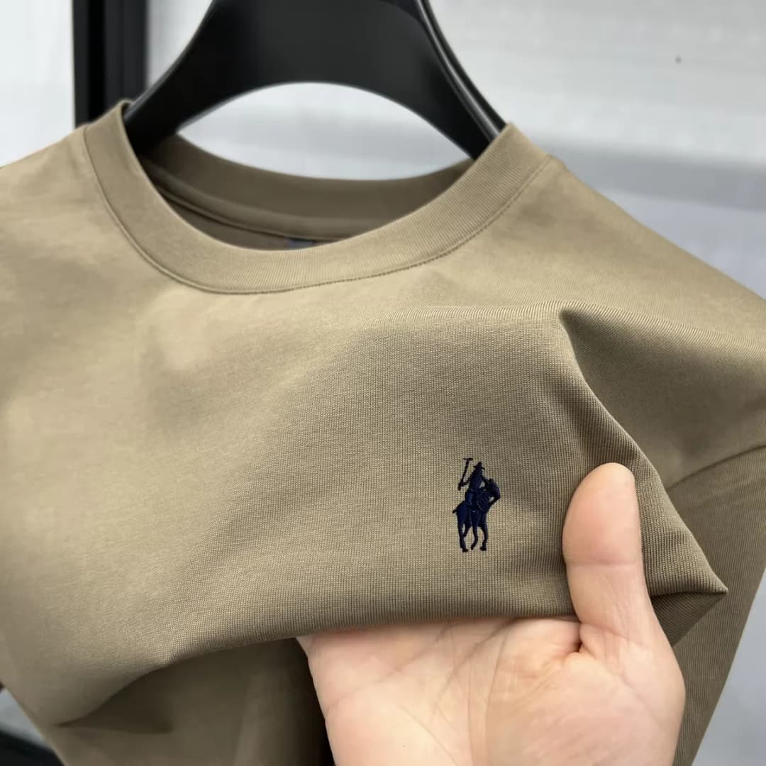 تي شيرت رجالي قطن نقي 100%، قصير الأكمام، رقبة دائرية، ماركة فاخرة، صيف، تطريز رائع، قابل للتنفس - 4