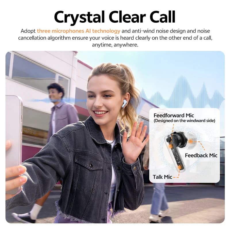 QCY T13 Pro -50dB Adaptive ANC Earbuds Bluetooth 6.0 Multipoint Connection Earphones 6 Mics AI Call 47H Transparency Mode HT23 - 4