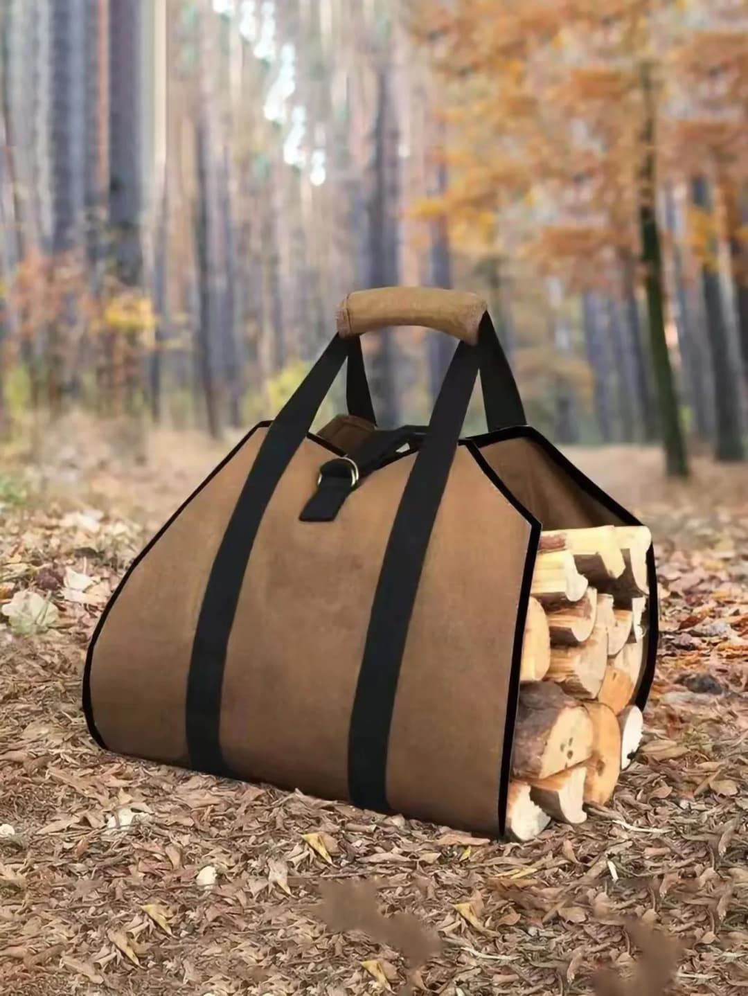 حقيبة حمل حطب، حامل حطب من القماش، كبير جداً ومتين لمواقد الحطب، مواقد الخشب، الحطب، السجلات، التخييم