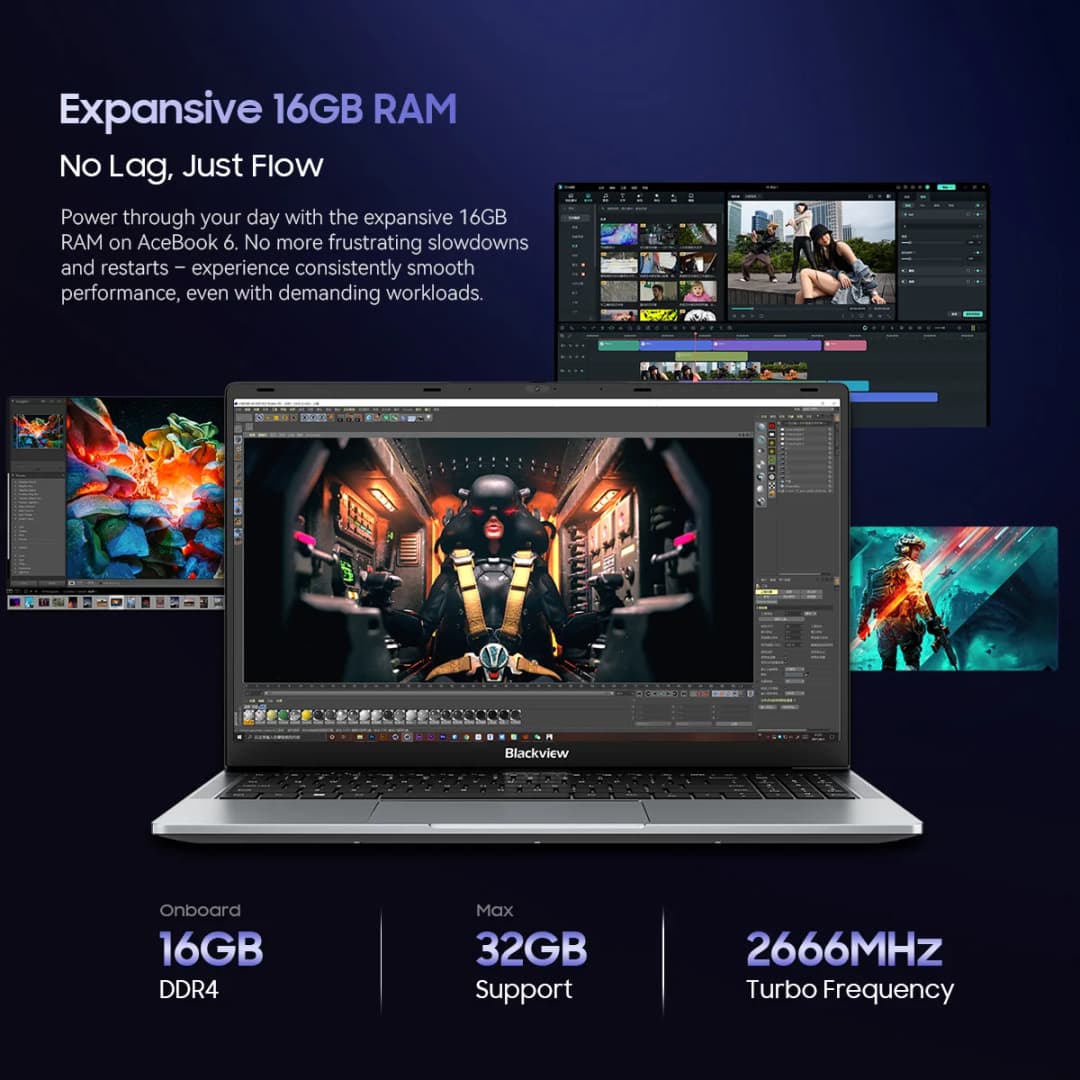 كمبيوتر محمول Blackview AceBook 6، لطلاب الأعمال، معالج رباعي النواة N150، 16 جيجابايت DDR4، 512 جيجابايت SSD، شاشة 15.6 بوصة FHD IPS - 4