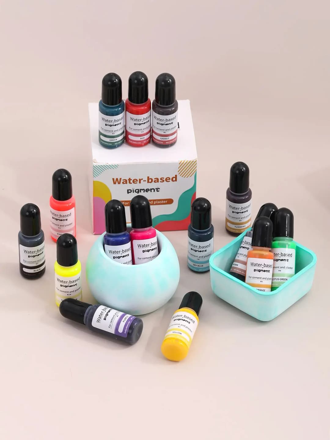 مجموعة 1 من 15 لونًا لصبغة يدوية من الجبس الأسمنتي القابل للذوبان في الماء وصبغة لونية يدوية الصنع من الراتنج القابل للذوبان في الماء للأسمنت - 5