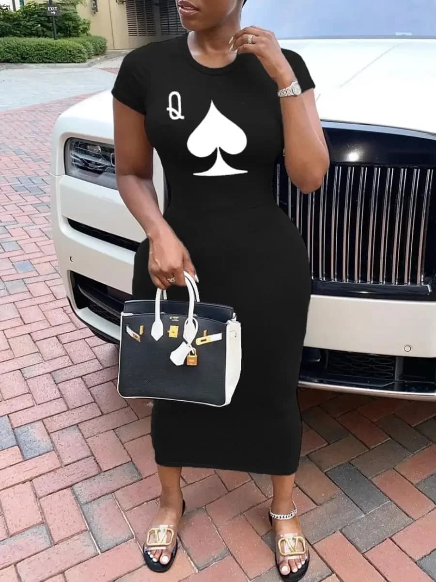Women's Sexy Long Tshirt  Short Sleeved Summer Plus Size Black  Dress  Black Print  Tshirts dress Fashion White T-shirt Cas - 5