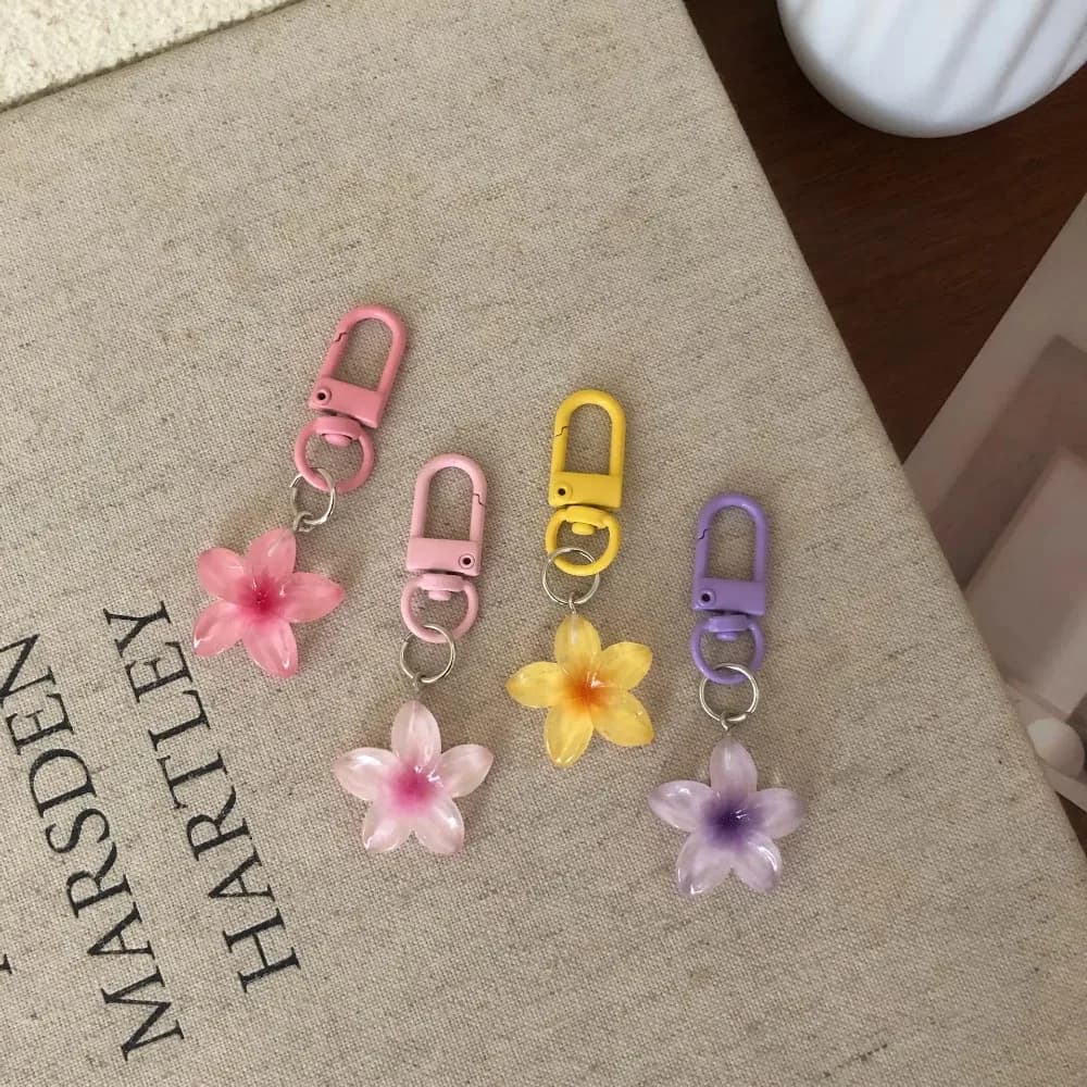 Cute Colorful Flower Pendant Keychains Women Bag Earphone Case Pendant DIY Accessories Car Key Ring Girl Candy Color Key Chains - 5